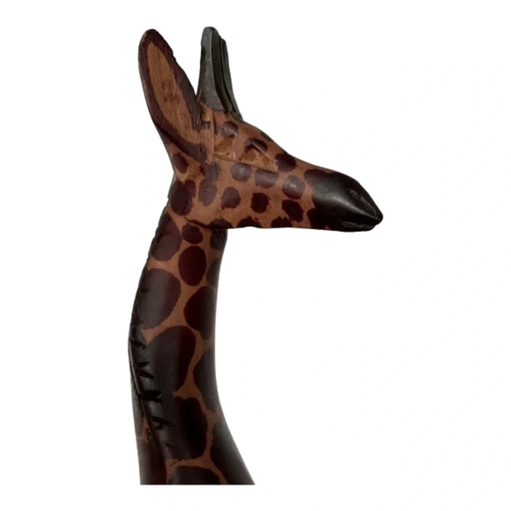 Pier 1 Imports Giraffe Figurine With Base Hand Carved Wood KENYA Vintage